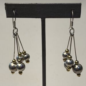 Vintage Sterling Silver 2 Tone Dangle Beaded Earrings Italy